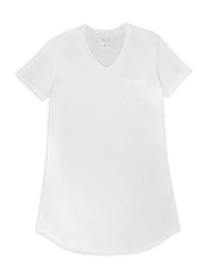 Pima Cotton V-Neck Pocket Nightshirt - White Size Small